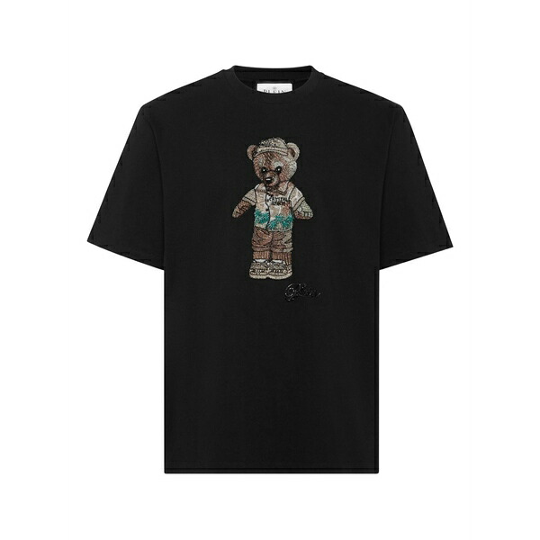 フィリップ飾り気のない メンズ ティーシャツ トップス Teddy bear crystal-embellished t-shirt Black