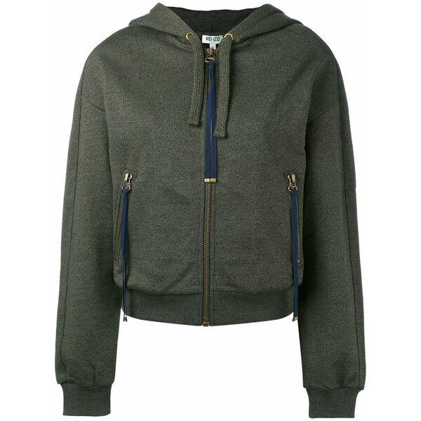 ケンゾー レディース パーカー・スウェットシャツ アウター Embroidered logo zip front hoodie Green