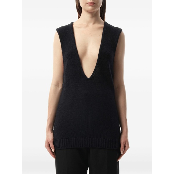 ランバン レディース 編み物\u0026スウェーター アウター Plunging v-neck ribbed-trim sweater Black