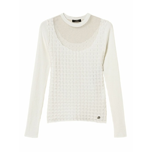 ツイン書き割り レディース 編み物\u0026ティーシャツ アウター See-through sweater White