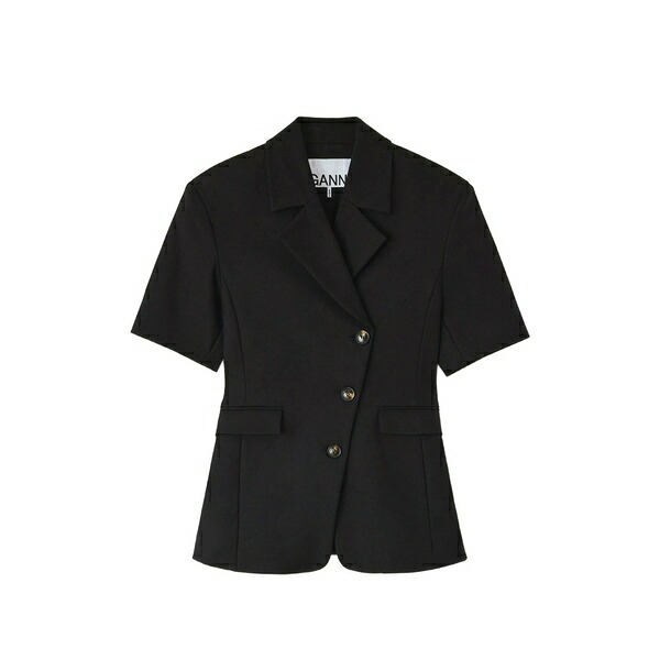 ガニー レディース 上衣＆上衣 アウター Short-sleeved asymmetric-fastening blazer Black