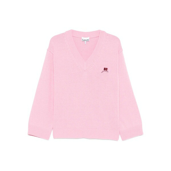 ガニー レディース 編み物\u0026スウェーター アウター V-neck embroidered sweater Pink