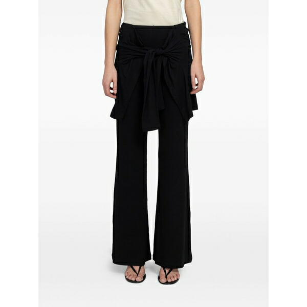 ボーフィー レディース 心地好いズボン下 ボトムス Waist-tie flared trousers Black