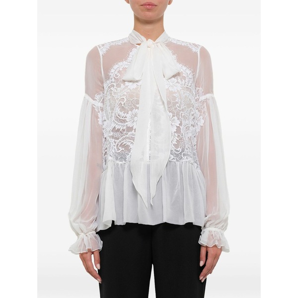 ジバンシー レディース シャツ トップス Lace-embroidered flared blouse White|asty