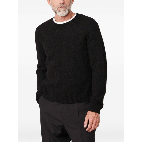 オフィシンジェネレール メンズ 編み物\u0026プルオーバー アウター Herringbone wool-lamb fur sweater Black