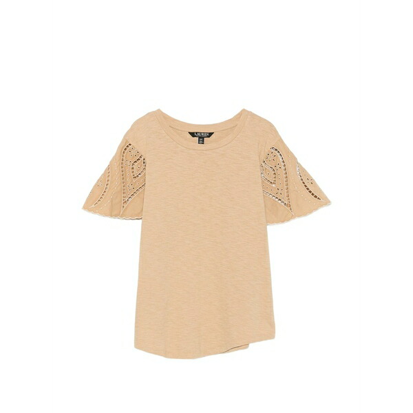 ラルフローレン レディース プルオーバー トップス Broderie-anglaise flutter-sleeve t-shirt Neutrals