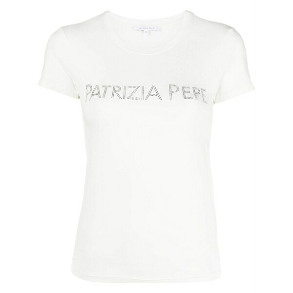 パトリツィア ペペ レディース Tシャツ トップス Rhinestone-logo t-shirt White|asty