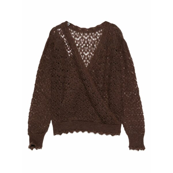 ツイン書き割り レディース 編み物\u0026プルオーバー アウター Crochet-detail wrap sweater Brown