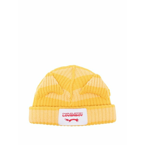 プリンスチャールズ島・ジェフリー メンズ かぶり笠 佩び物 Chunky ears logo-patch beanie hat Yellow