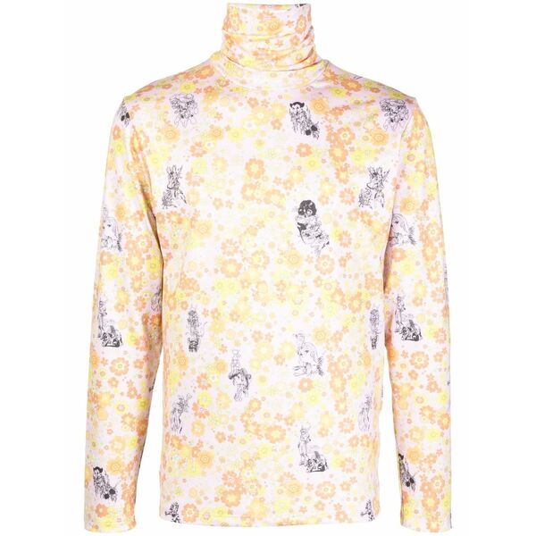 革新的 若い者 ミニストリー メンズ ティーシャツ トップス Floral motif print high neck top Yellow