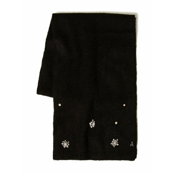 ツイン書き割り レディース 消音装置・袈裟・えり巻き 添え物 Crystal-embellished knitted scarf Black