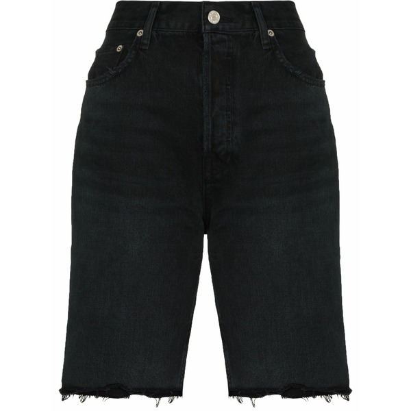 アゴルド レディース 心地好いズボン下 ボトムス Knee-length denim shorts Black