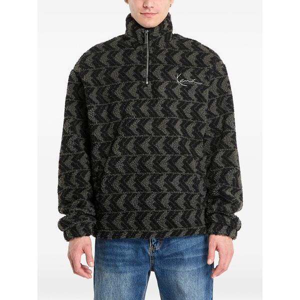 長い巻き毛 カナイ メンズ パーカー・スウェットシャツ アウター Chevron-pattern fleece sweater Black