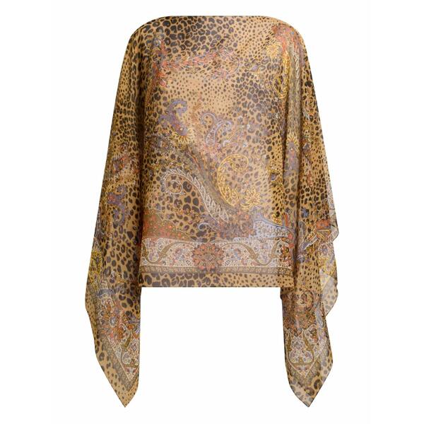 エトロ レディース 厚地の外套 アウター Paisley-motif animal-print silk poncho  Brown