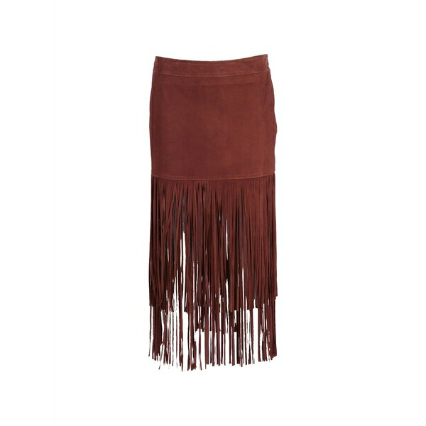 エルマンノ シェルヴィーノ レディース スコート ボトムス Fringe-trim suede skirt Brown