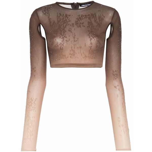 アンドレダモ レディース ティーシャツ トップス Rhinestone-embellished ombr￡ crop top Brown