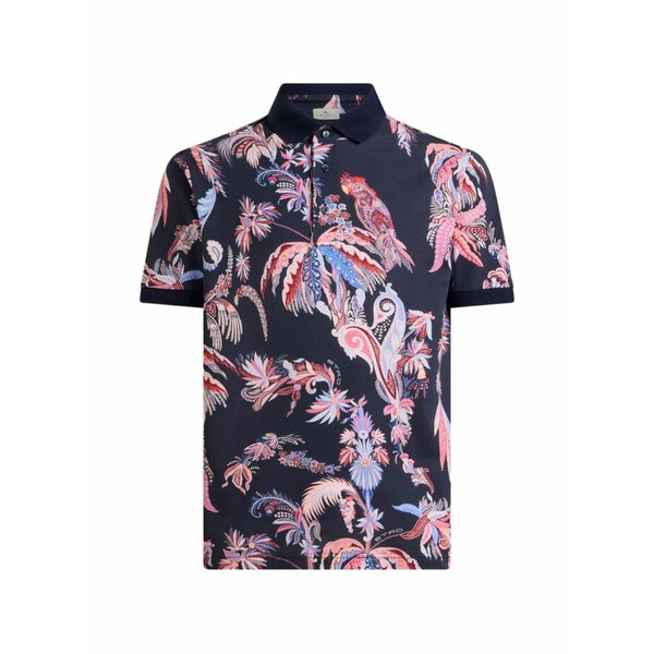 エトロ メンズ スポーツシャツ トップス Parrot-print palm-tree-print polo shirt Blue