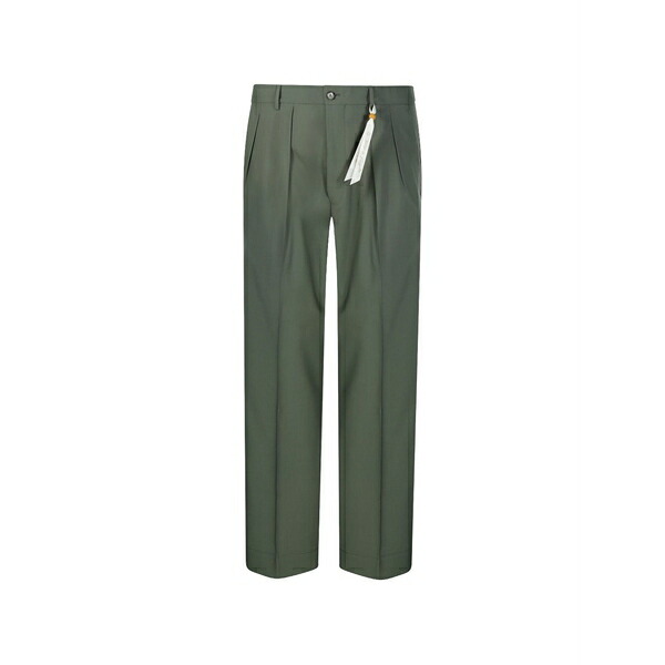 サンタニエロ メンズ 心地好いズボン下 ボトムス Pleated pressed-crease trousers Green