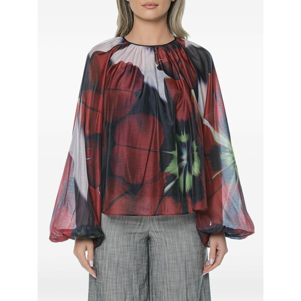 テッドベーカー レディース プルオーバー トップス Elaia floral-print puff-sleeve blouse Blue