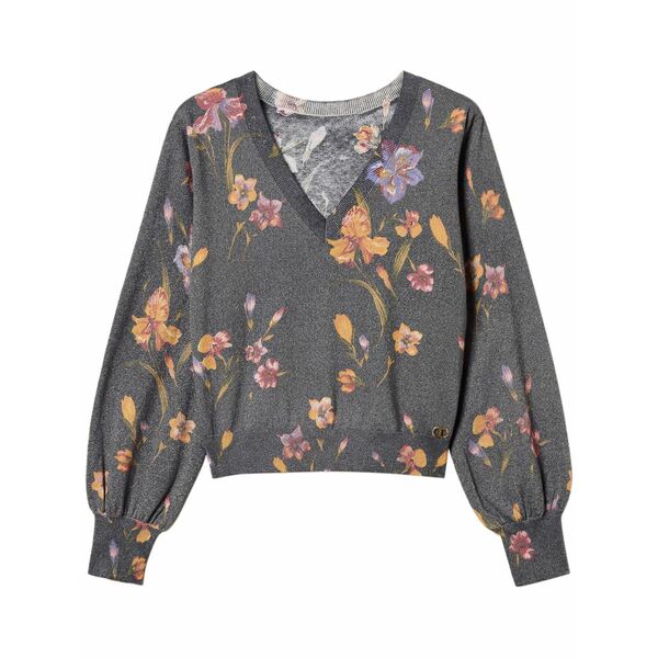 ツイン書き割り レディース 編み物\u0026ティーシャツ アウター Floral-print sweater Black