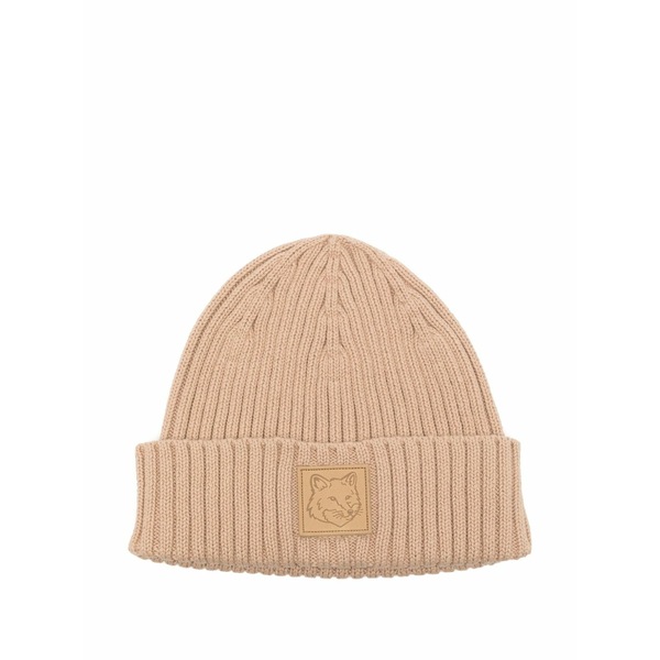 住み家 稲荷 レディース 鳥打ち帽 付属物 Bold-fox-head leather patch beanie Brown