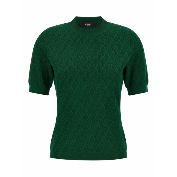 ヴェルサーチ レディース 編み物\u0026スウェーター アウター Jacquard short-sleeve sweater Green