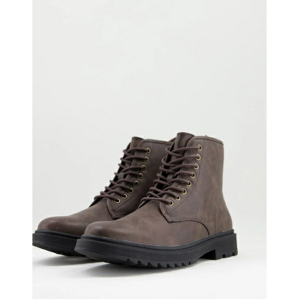 ニュールック メンズ ブーツ レインブーツ シューズ New Look smart lace up boots in brown Dark Brown  開店祝い