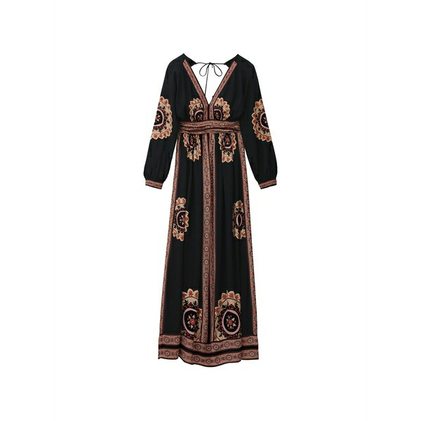 バッシュ レディース ワンピース トップス Vera v-neck printed dress Black｜asty