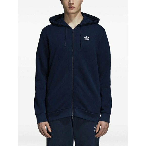 アディダス メンズ パーカー・スウェットシャツ アウター  originals trefoil-embroidered full-zip hoodie Blue