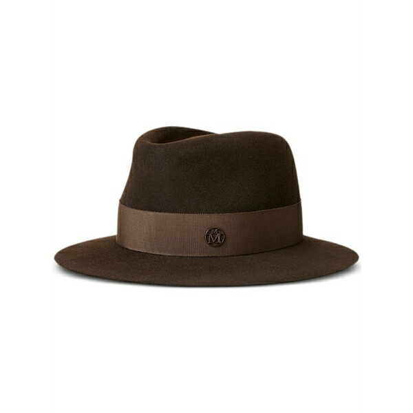 メゾンミッシェル  メンズ 鳥打ち帽 付属物 Andre logo plaque-detail wool fedora Brown