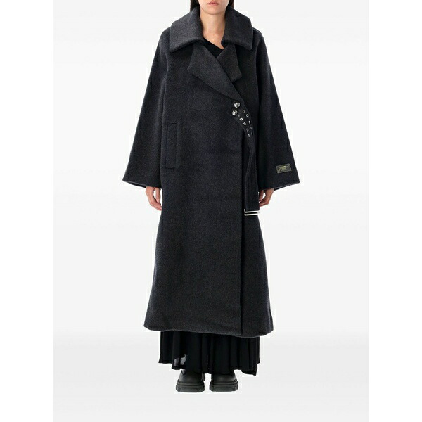 ガニー レディース 厚地の外套 アウター Double-face wool lace-up coat Black