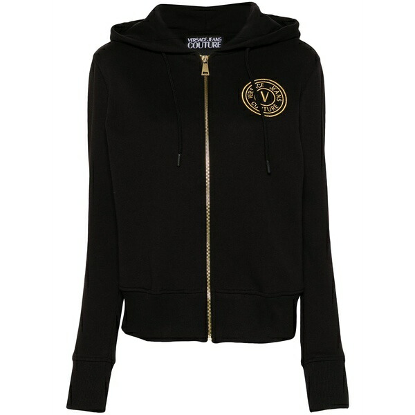 呼びりん探し回る レディース パーカー・スウェットシャツ アウター Logo-embroidered zip-up hoodie Black