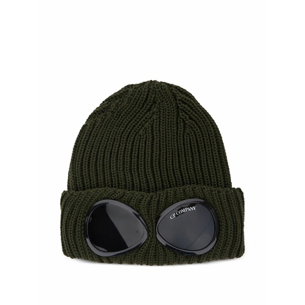シーピーカンパニー メンズ 帽子 アクセサリー Goggle-detail ribbed beanie hat Green