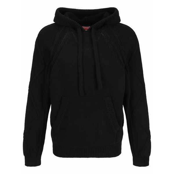 ケンゾー メンズ パーカー・スウェットシャツ アウター Cable-knit hoodie Black｜asty