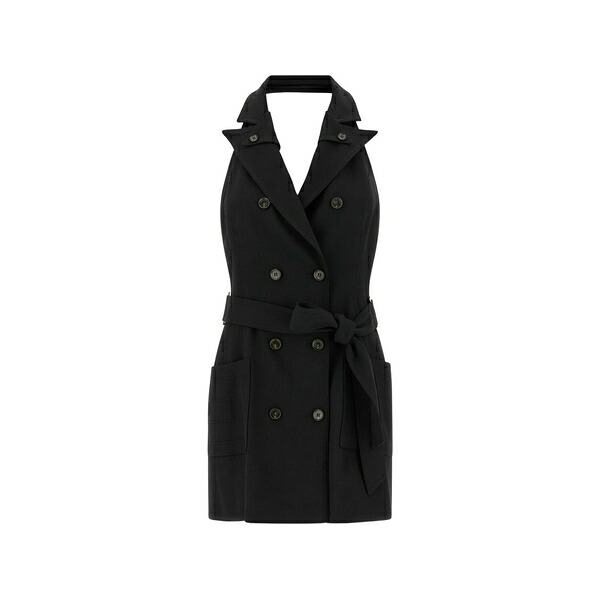 エリザベスフランキ レディース ワンピース トップス Double-breasted belted dress Black｜asty