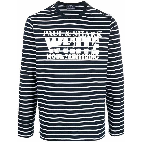 ポールアンドシャーク メンズ Tシャツ トップス Logo-print striped t-shirt Blue｜asty