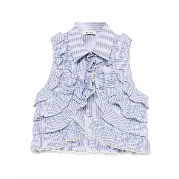 サンドロ レディース シャツ トップス Striped-pattern ruffled blouse Blue|asty