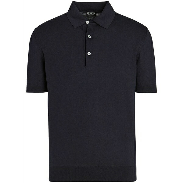 ゼニア メンズ ポロシャツ トップス Ribbed-trim cotton polo shirt Blue|asty