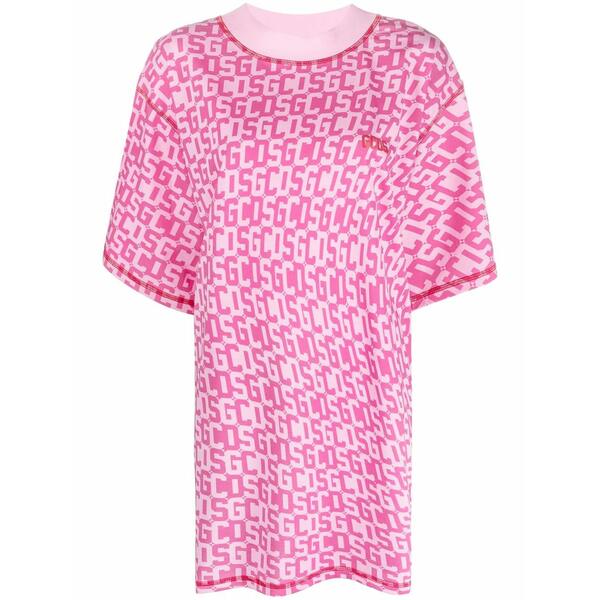 ジーシーディーエス レディース プルオーバー トップス Monogram-print t-shirt dress Pink