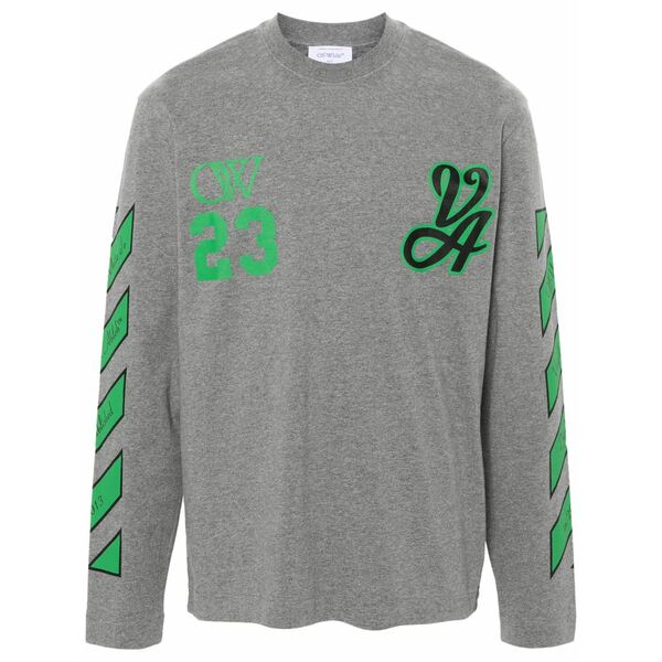 象牙色 メンズ ティーシャツ トップス Logo-print long-sleeved t-shirt Grey