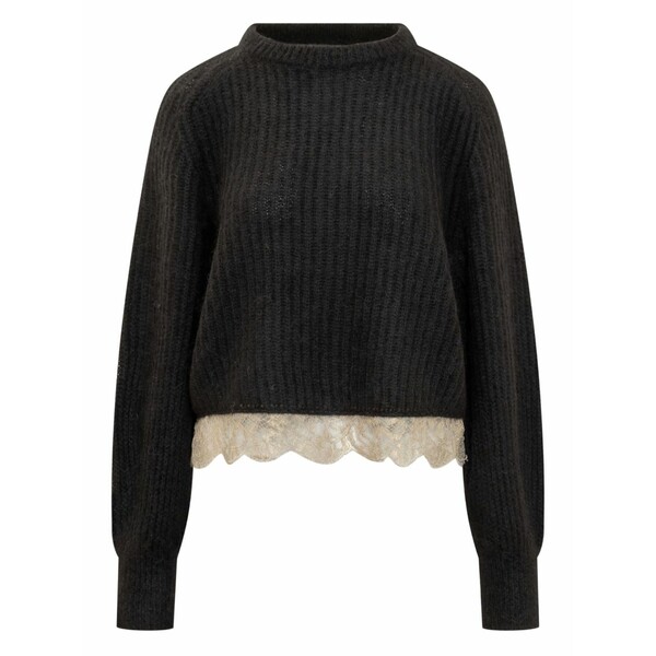 ファビアナ フィリッピ レディース 編み物\u0026プルオーバー アウター Lace-trimmed knitted sweater Black