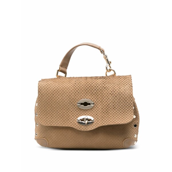 ザネラート レディース ハンドバック 御徒面子 Mini potina snakeskin-effect studded tote bag Brown
