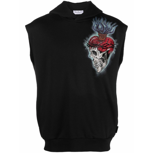 フィリップ飾り気の無い メンズ パーカー・スウェットシャツ アウター Love tattoo sleeveless hoodie Black