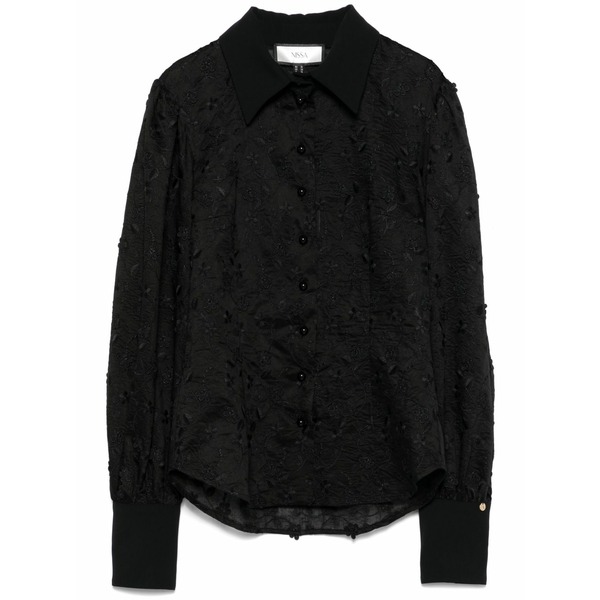 ニッサ レディース プルオーバー トップス Floral-embroidered shirt  Black