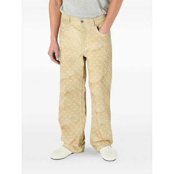 マリーン セル メンズ デニムパンツ ボトムス Moon-print faded jeans Neutrals｜asty