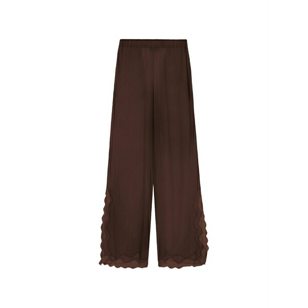 シックス青二才・アーリントン レディース 心地よいズボン下 ボトムス Ricci lace-trim satin palazzo pants Brown