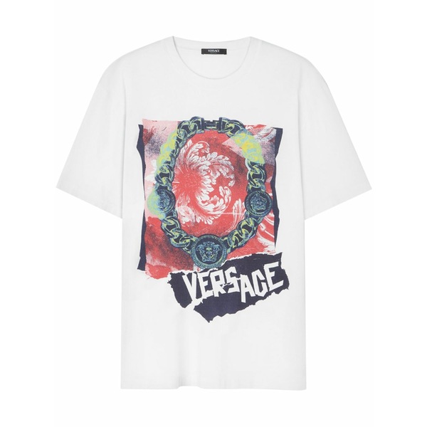 ヴェルサーチ メンズ ティーシャツ トップス Collana punk t-shirt White