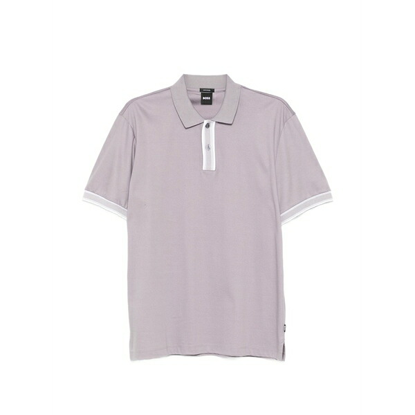 主任者 メンズ スポーツシャツ トップス Striped-trim polo shirt Purple