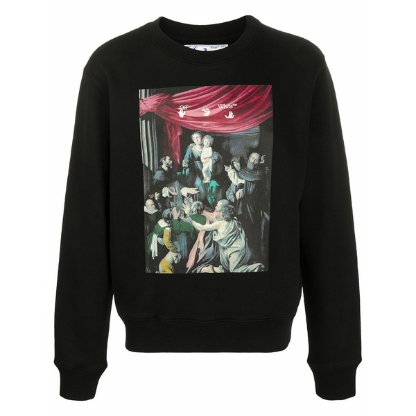象牙色 メンズ パーカー・スウェットシャツ アウター Caravaggio painting long-sleeve sweatshirt Black