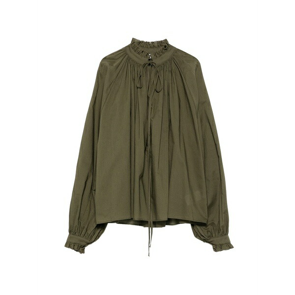 PTトリノ レディース プルオーバー トップス Ruffled-trim pleated blouse Green